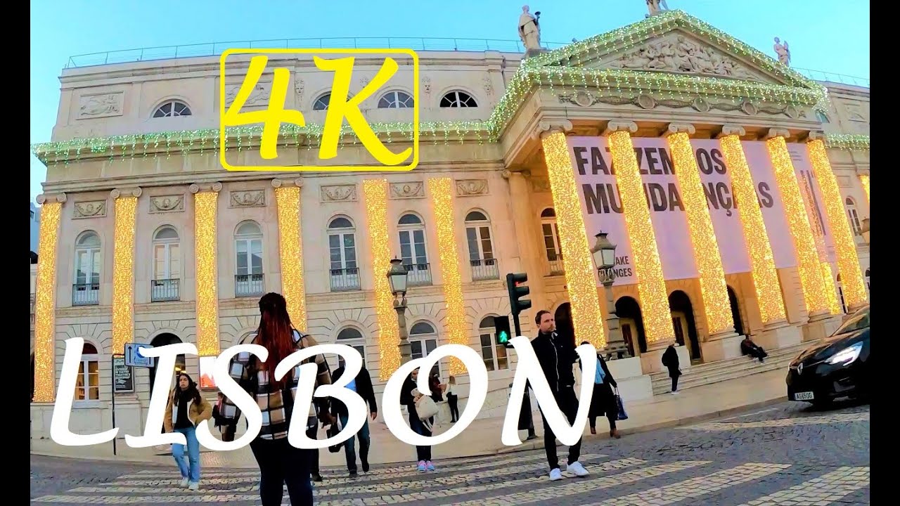 4K Lisbon evening walk tour : Luis de Cam&otilde;es square - Chiado - Restauradores