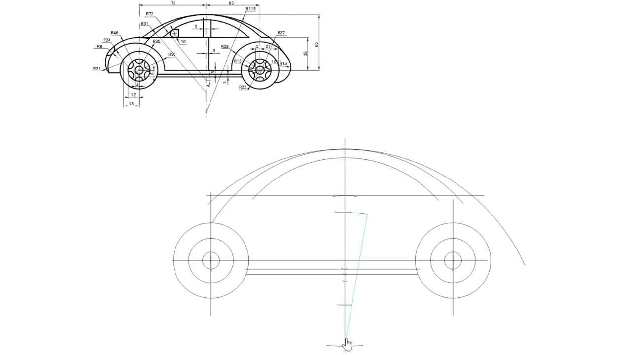 Figura técnica 17. Coche. Dibujo Técnico. Tangencias