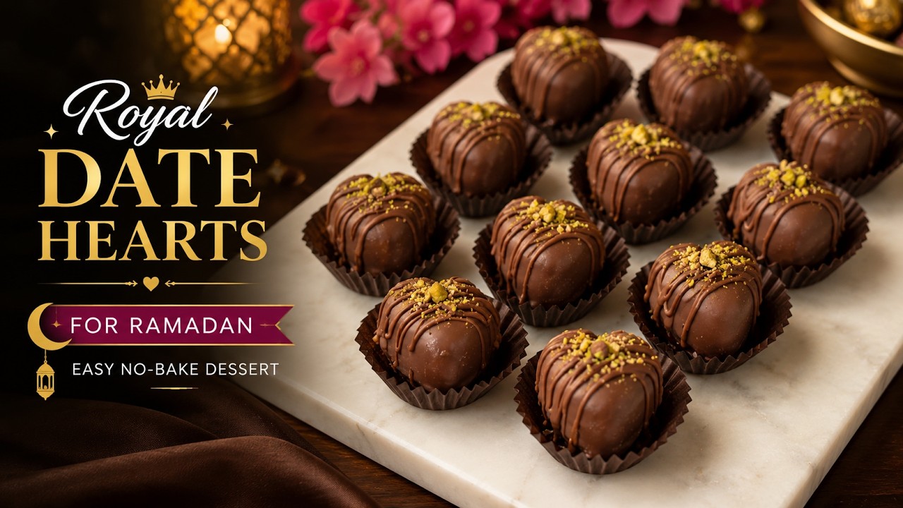 Royal Chocolate-Dipped Nutty Date Hearts for Ramadan | Easy No-Bake Dessert Recipe