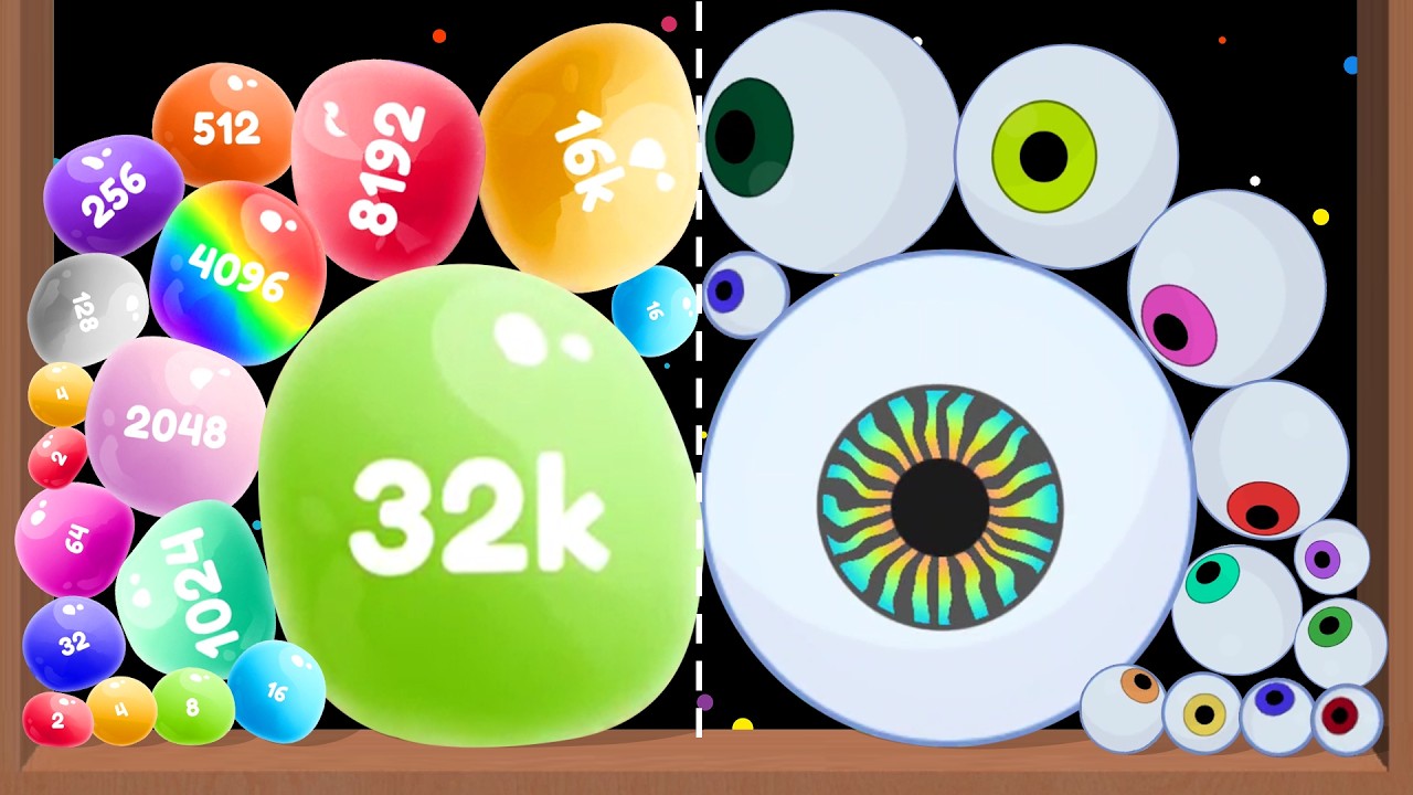 Jelly 2048 \vs Eye Drop Poki Game - Blob Merge 3D (Suika Game) ASMR Gameplay, Crazy Merge Ball Drop!