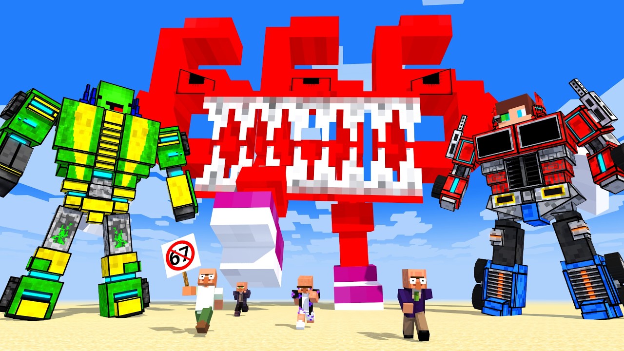 MAIZEN : JJ and Mikey TRANSFORMERS vs Giant 666 Monster Brainrot - Minecraft Animation
