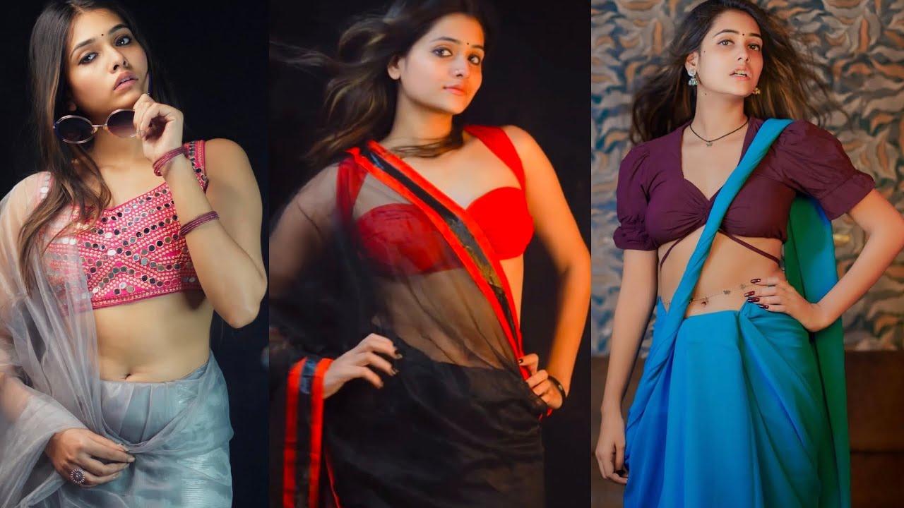 Shivani Gupta Posing Transparent Black Saree With Red border With Matching makeup and jewellery