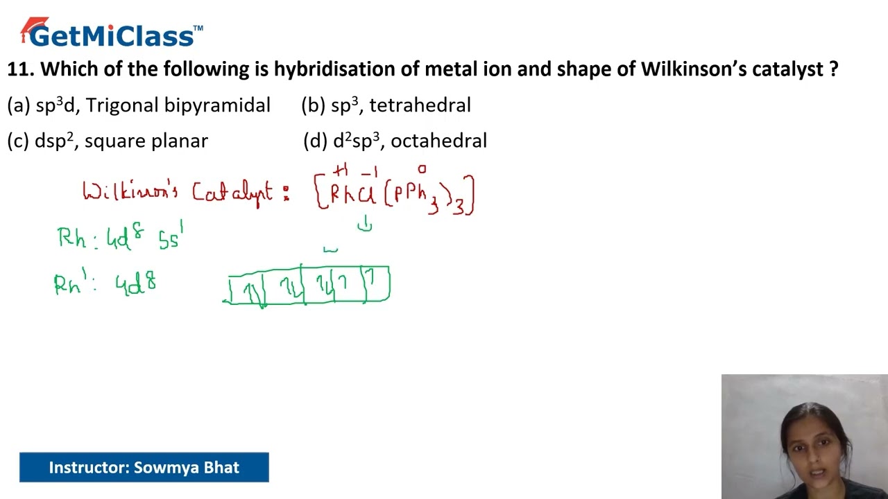 Wilkinson Catalyst Hybridization Explained JEE 12th Chemistry CoOrdination Compounds
