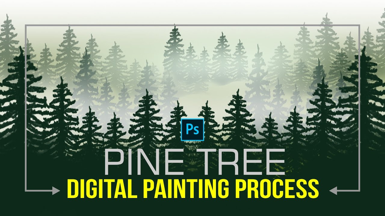 How to Paint Pine Tree Landscape in Photoshop | Digital Painting Process