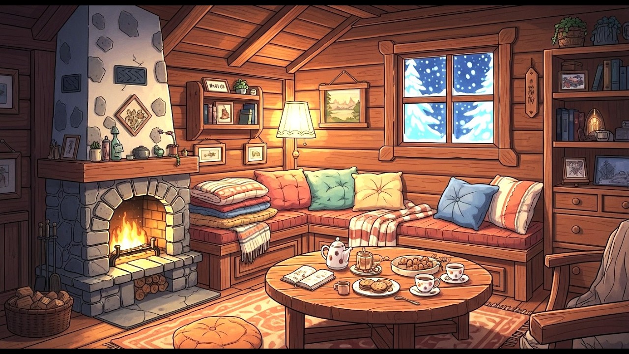 A magical snowy night with cozy fireplace warmth and the comfort of home
