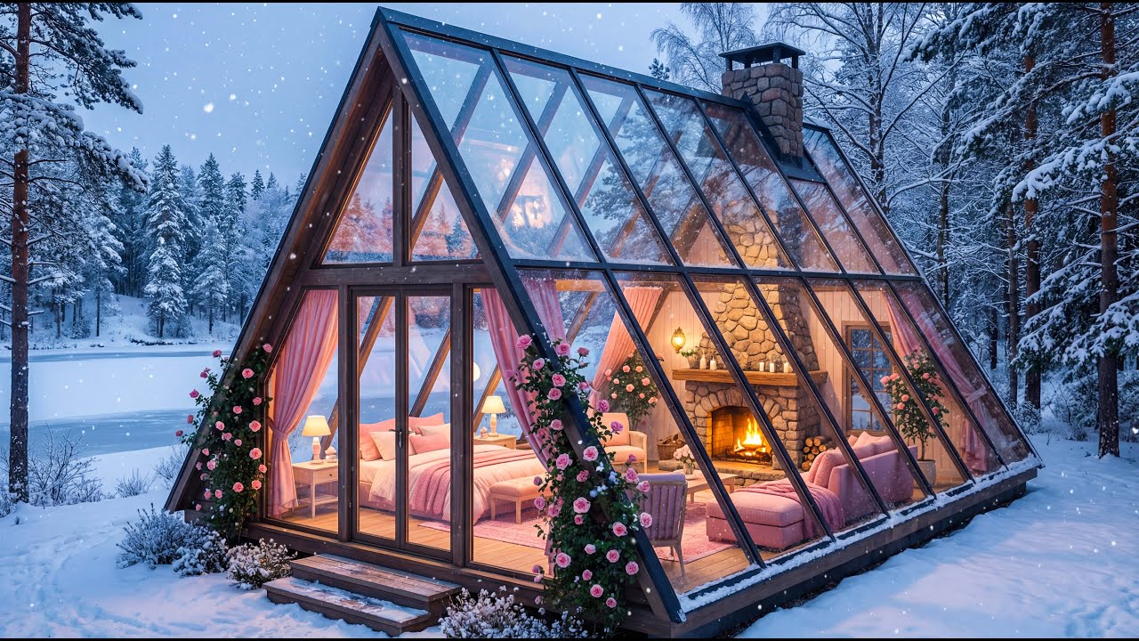 Peaceful Pink Winter Ambience ❄️⛄ Soothing Piano with Crackling Fireplace Sounds for Calm & Focus