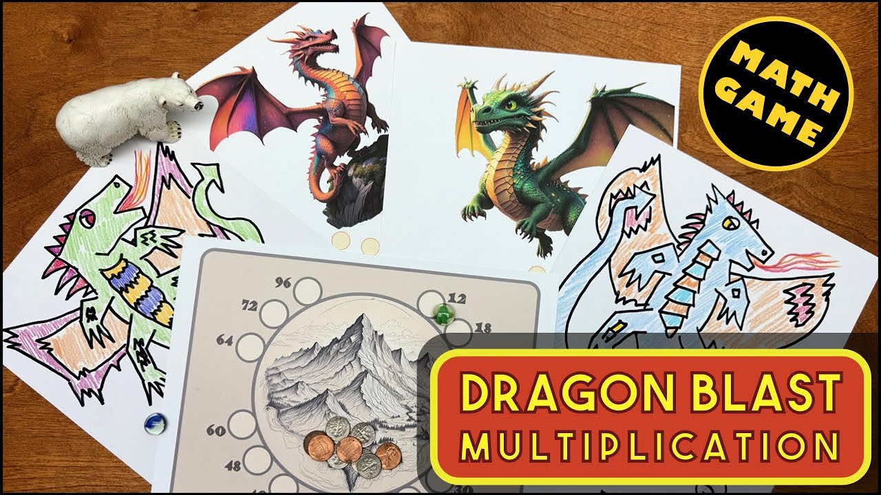 Dragon Blast Multiplication Game-  How to make and play-  Gameboards free in description