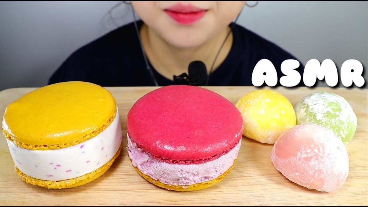 ASMR Macaroon ice cream&snow rice cake 베스킨라빈스 마카롱아이스크림&스노우떡 리얼사운드 먹방 ขนมแมคะรูน ไอศกรีม マカロン アイスクリーム