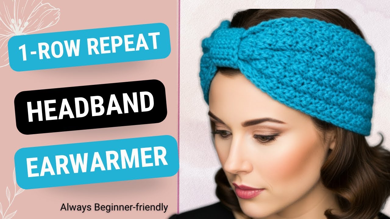 Crochet Winter Headband, Ear Warmer, Easy 1 Row Repeat , Flat or Bow Style 💙