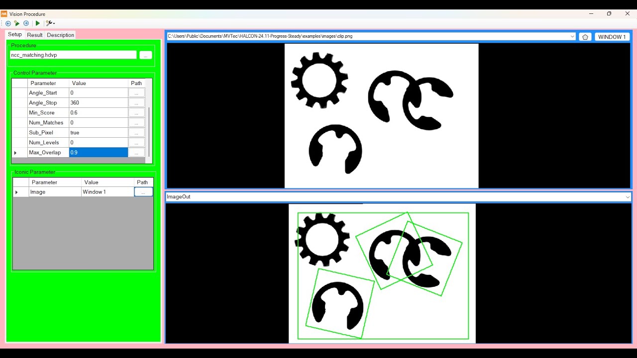 Halcon Advance 12: Generic shape matching with max_overlap and border_shape_models