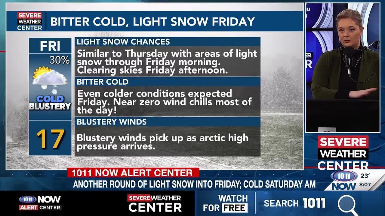 Another round of light snow into Friday; dangerously cold into Saturday