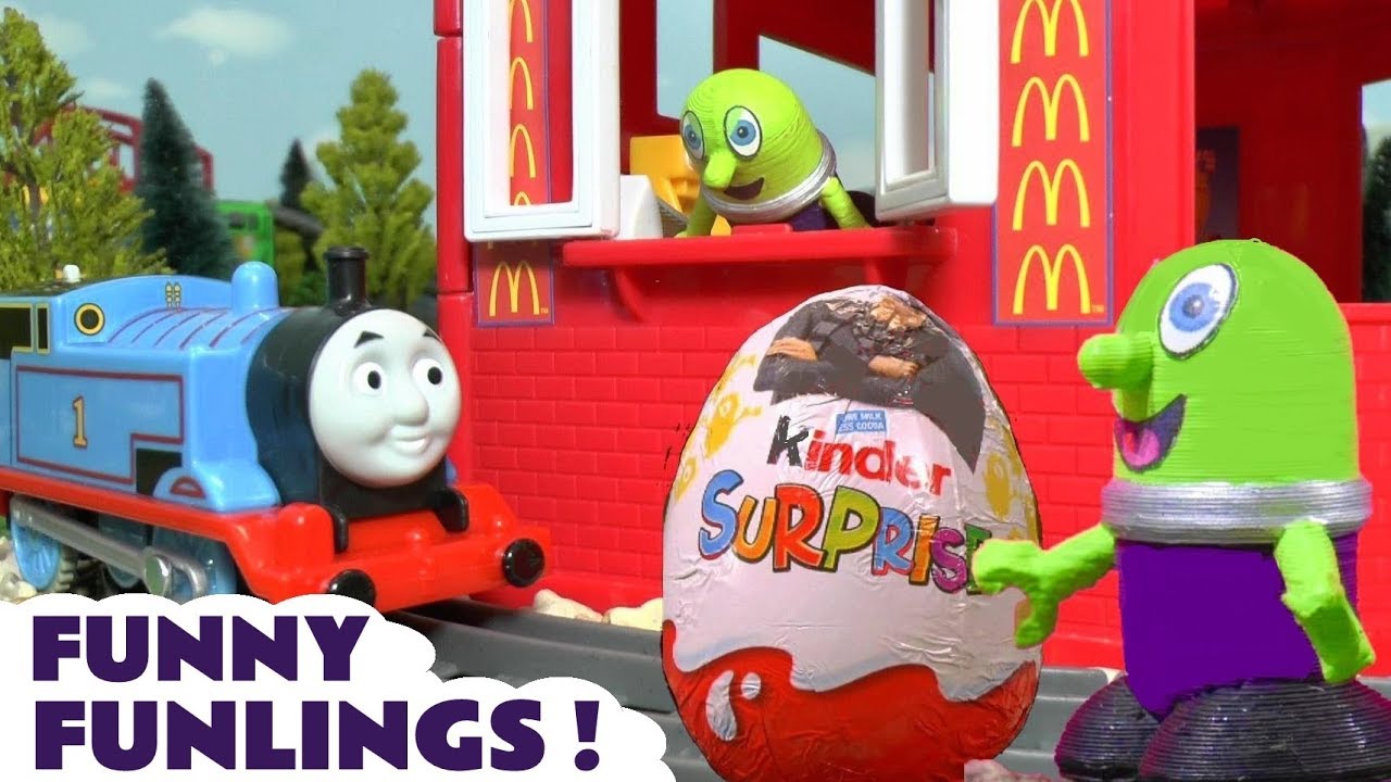 Thomas and Friends Toy Trains visit the funny Funlings McDonalds Drive Thru