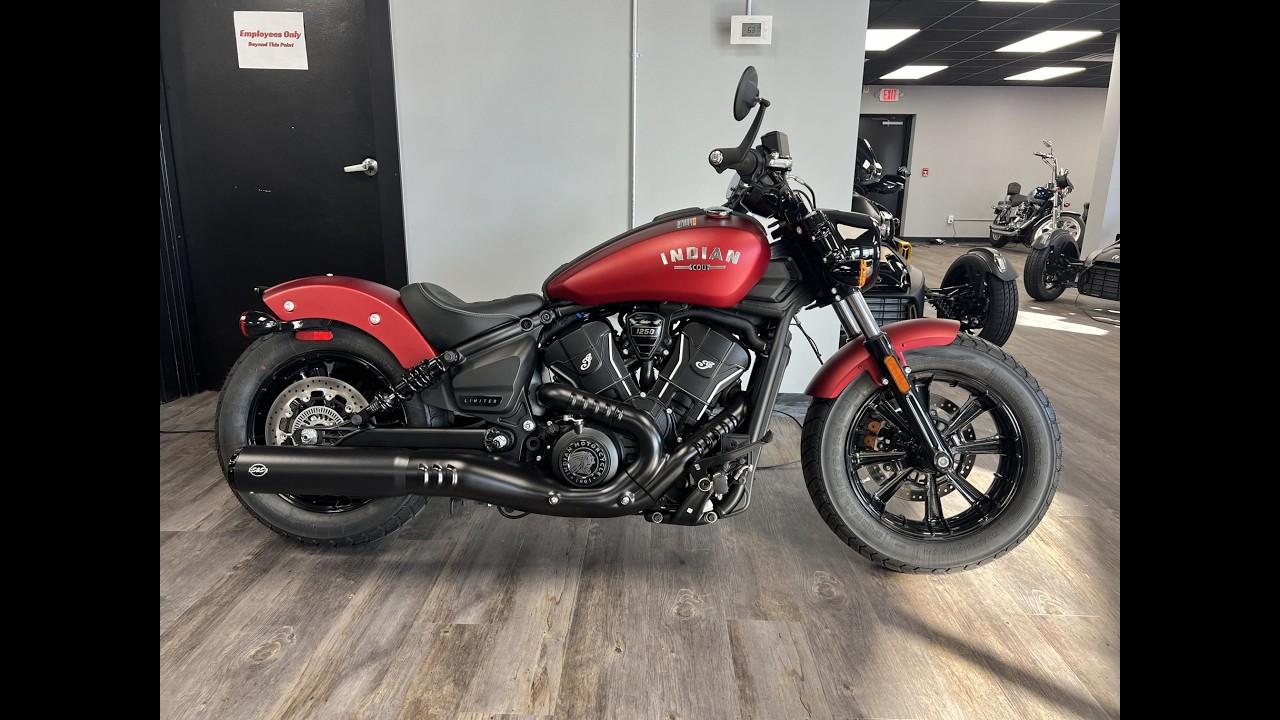 M2178 2025 #indian #scoutbobber limited in sunset red smoke at Cortese Cycle Sales in Rochester, NY