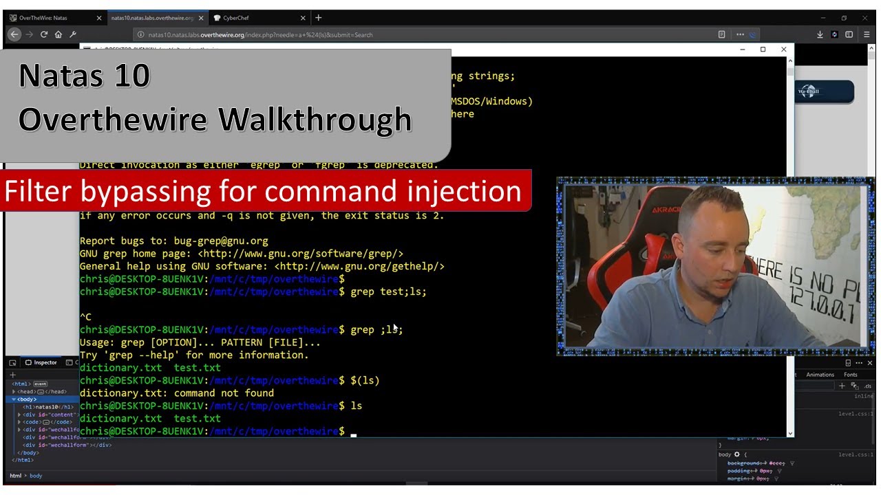 Understanding command injection with filter bypass - Natas10 - Overthewire.org - Walkthrough