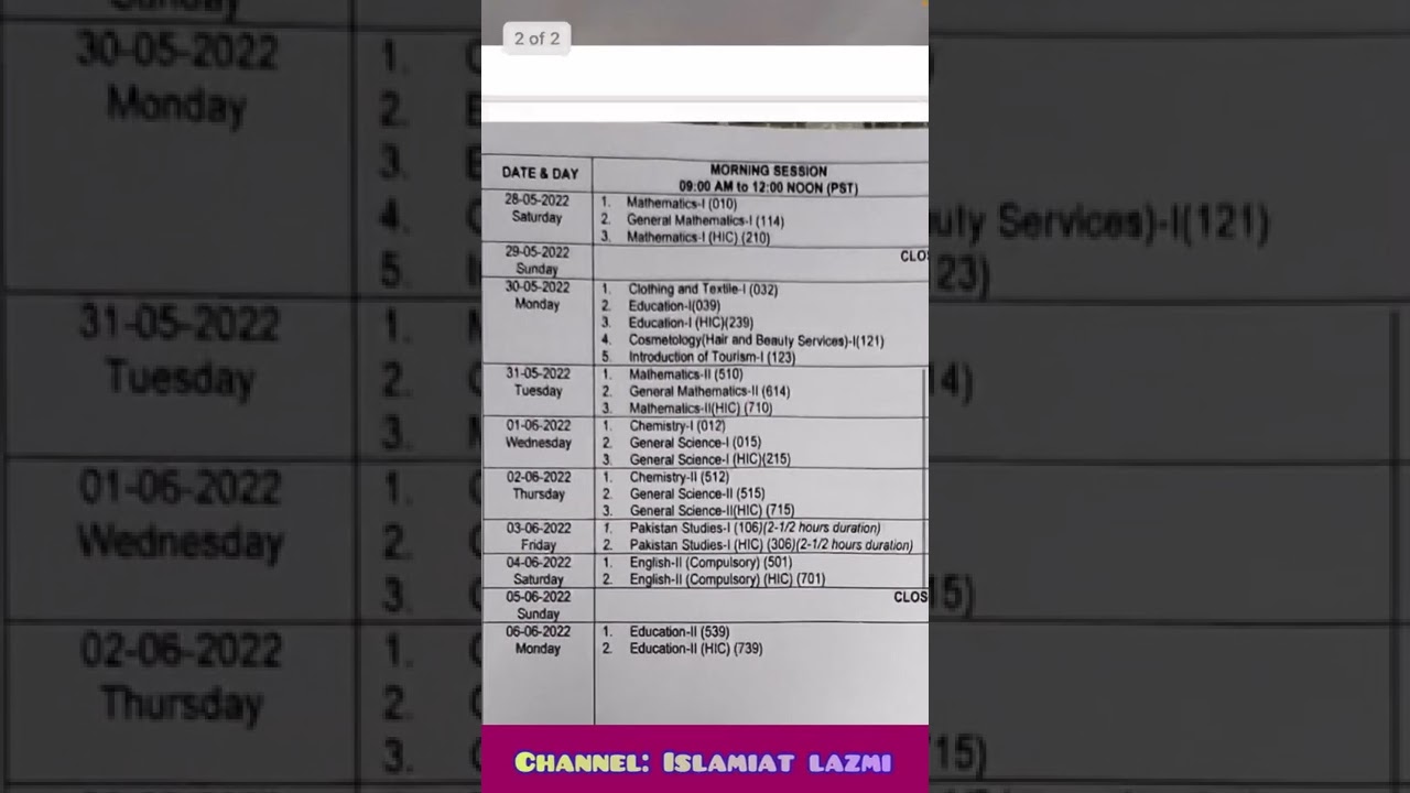 Matric Date sheet 2022 (final) Federal board