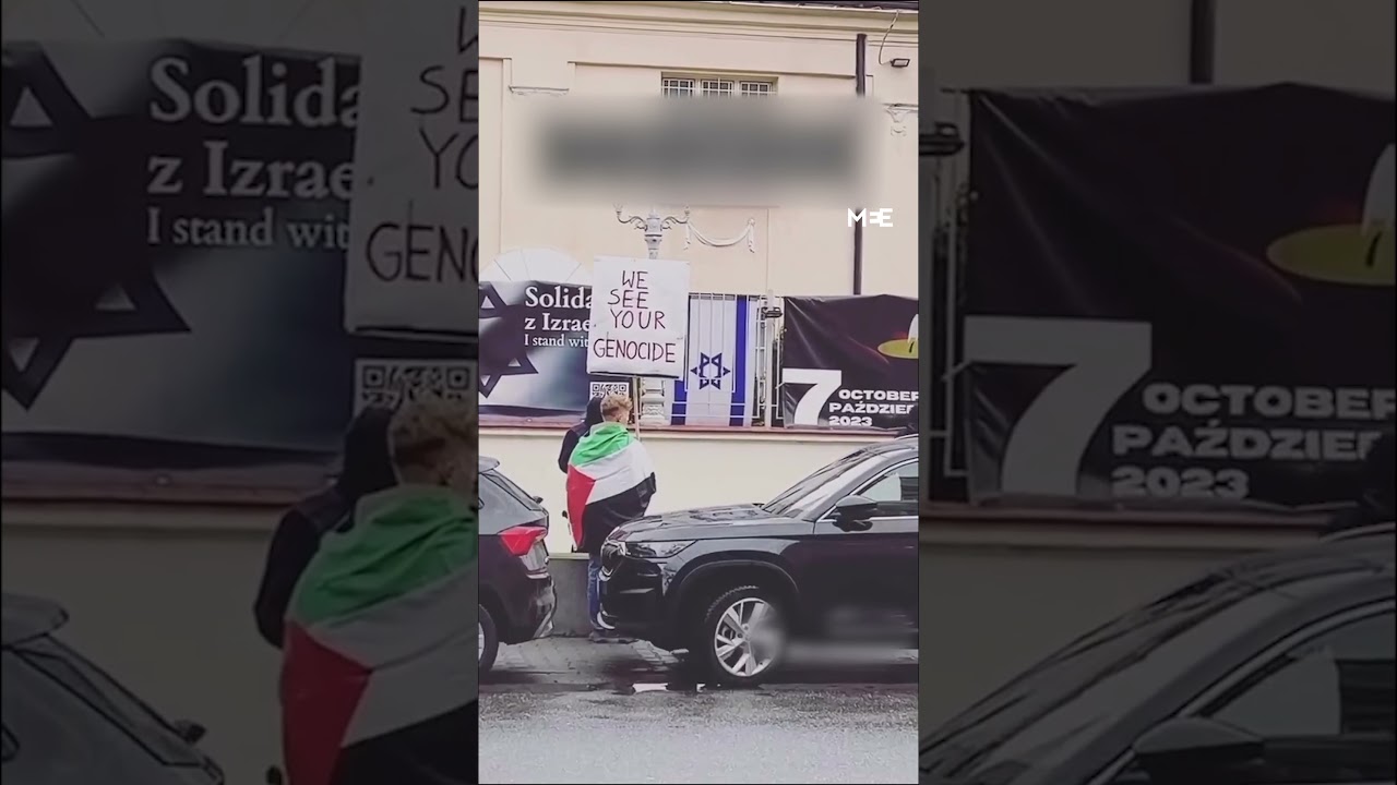 Man stands alone in protest at Israeli embassy in Poland