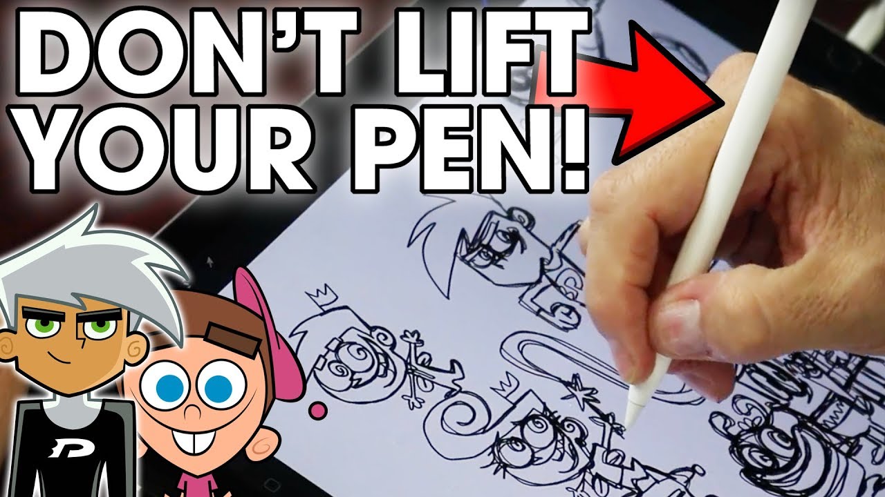 One Line NICKELODEON Drawing Challenge (Fairly OddParents, Danny Phantom, TUFF PUPPY, & Bunsen)