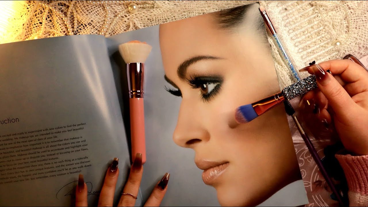 ASMR Book 📖 Gentle Face Tracing & Doing Makeup ✨ Brushing Book Pages ✨ Whispering ✨ Inaudible