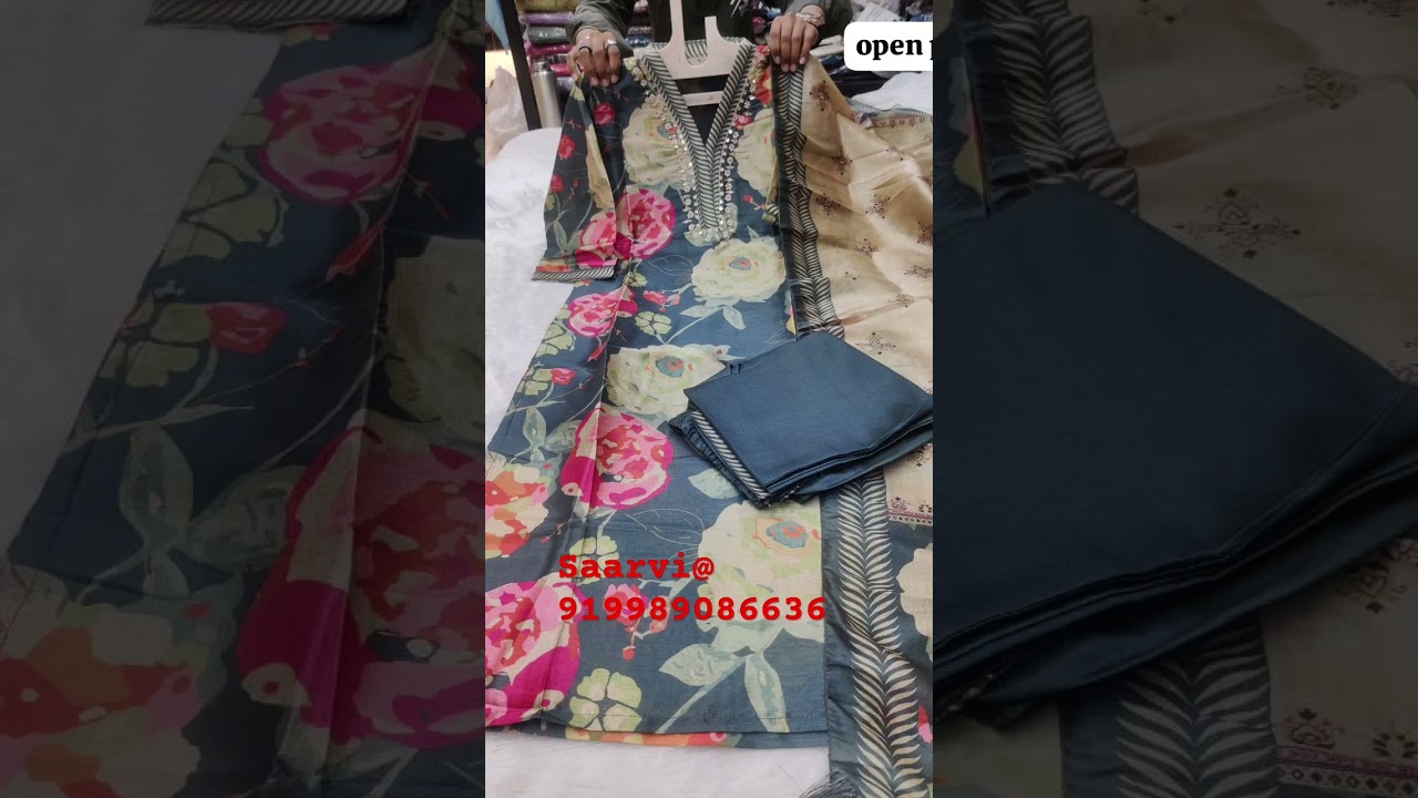 Beautiful party wear three piece set #kurti #maslin fabric # shiny and elegant look #moti workKurtis