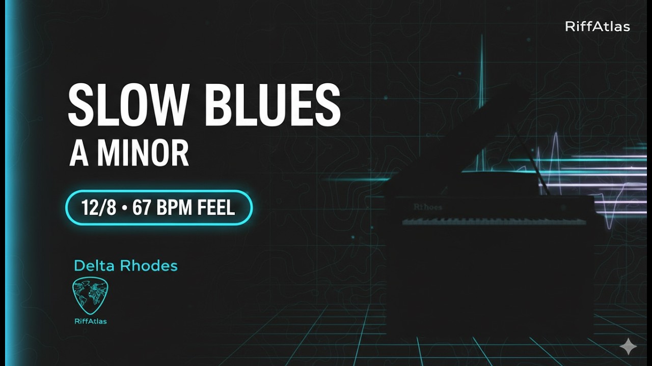 Delta Rhodes | Slow Blues Backing Track (A Minor) | 12/8 • 67 BPM Feel
