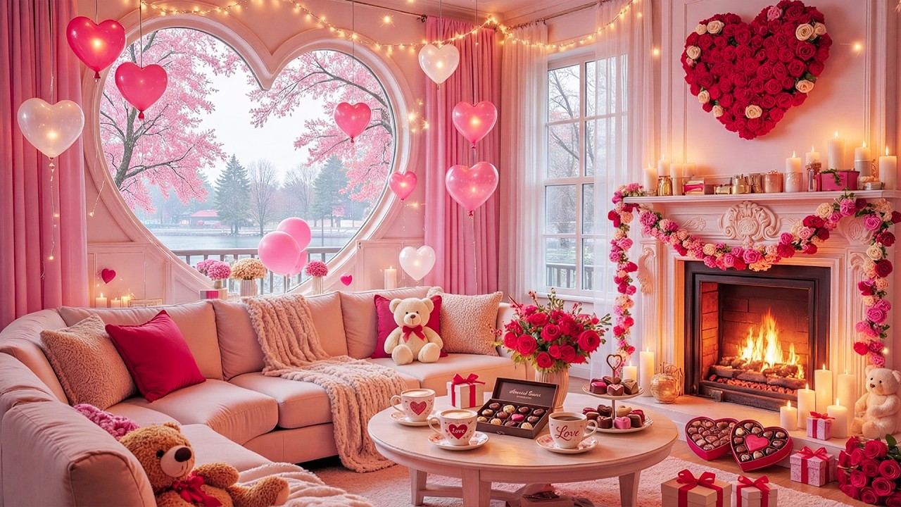 💕 Romantic Snowy Valentine Ambience 💕❄️ Soft Piano Music & Warm Fireplace Ambience for Deep Sleep