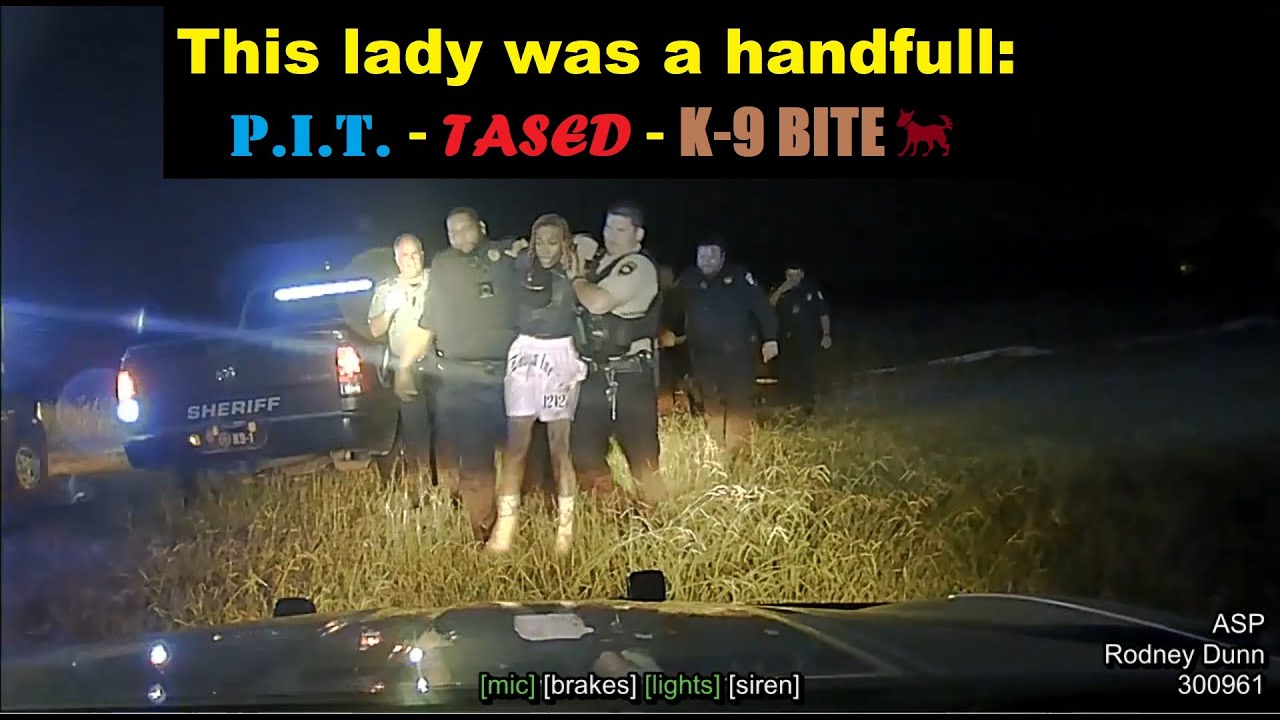 Sr. Corporal Rod Dunn with the PIT on crazy lady  - Local police bring K-9 AND TASERS