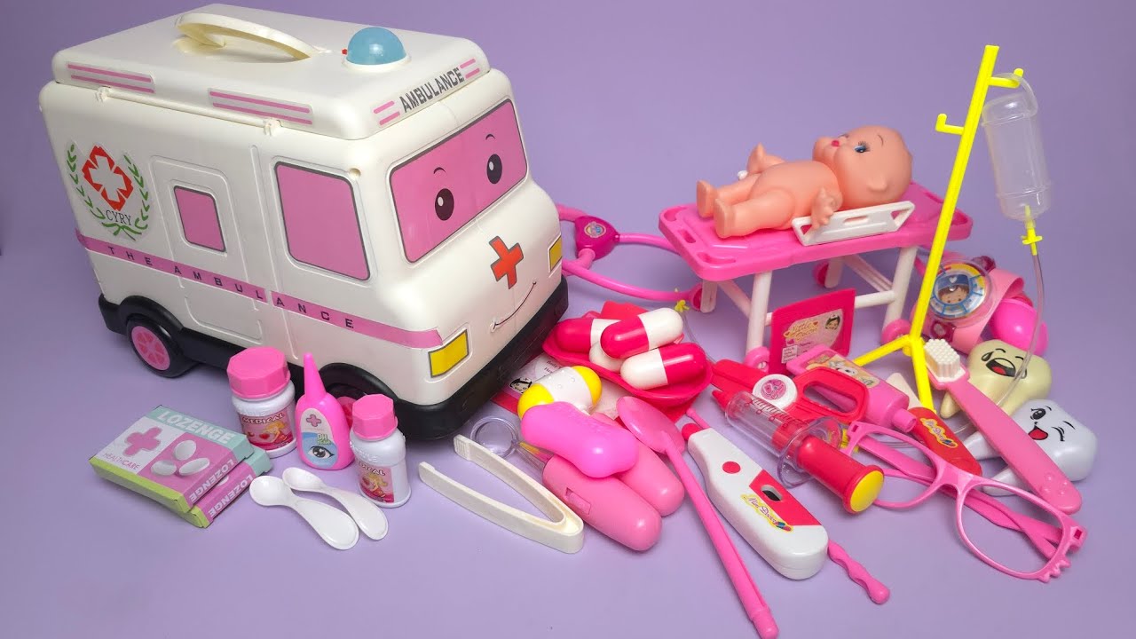 10 Minutes Satisfying With Unboxing Cute Pink Ambulance Car Doctor Set ASMR (No Music) 