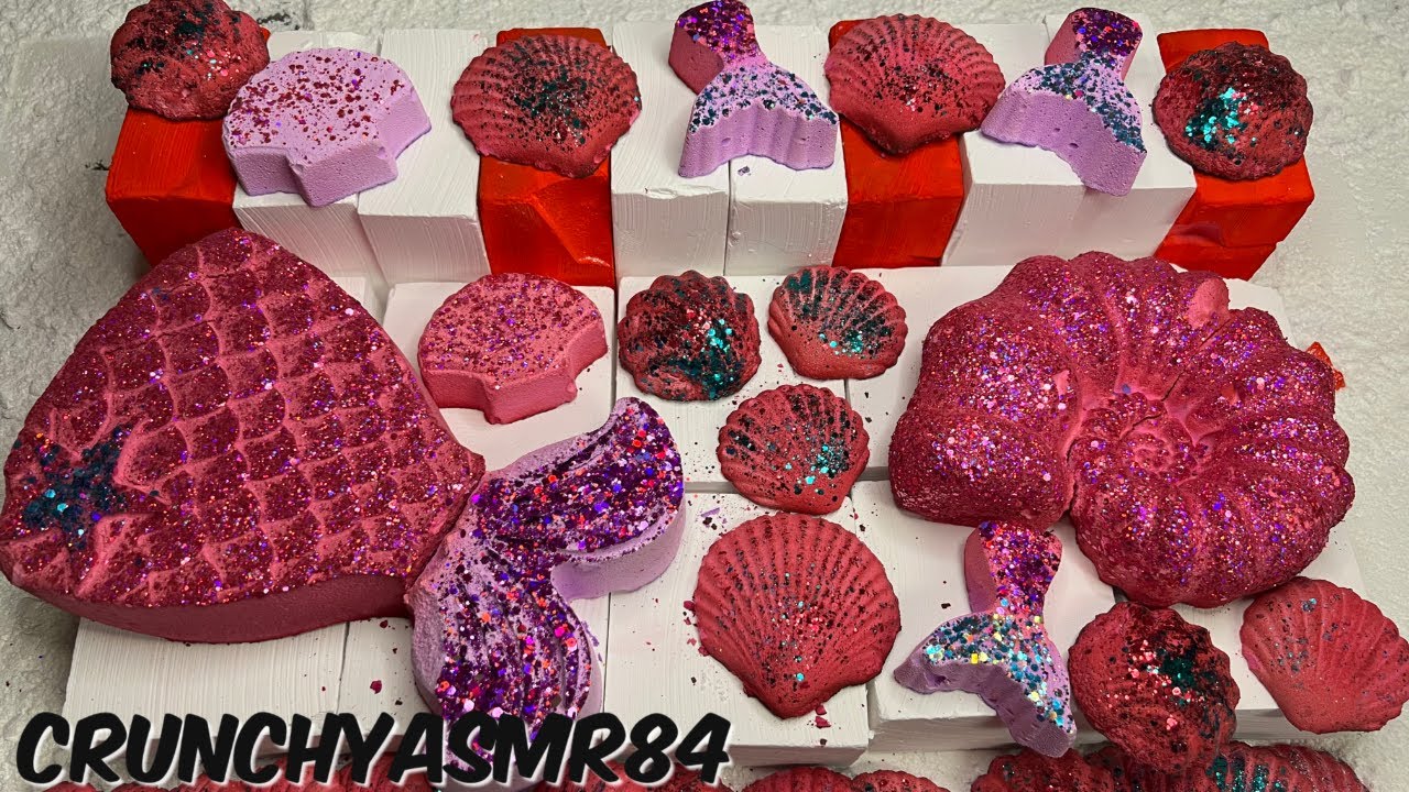Hot Pink Dyed Blocks & Seashells/Mermaid Tails | Oddly Satisfying | ASMR | Sleep Aid