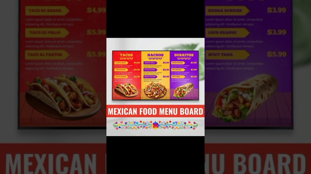 Design Digital Menu board, Signage Screens, tv Menu for Restaurant