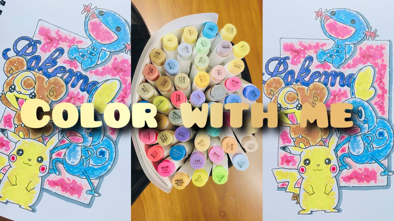 Color with me. Coloring cute Pokemon characters with Ohuhu markers 🌷