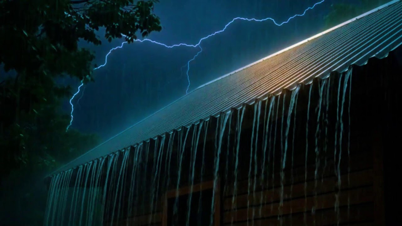 Heavy Rainstorm on Metal Roof at Midnight 🌧️ Fall Asleep Fast • Insomnia Relief Rain Sounds