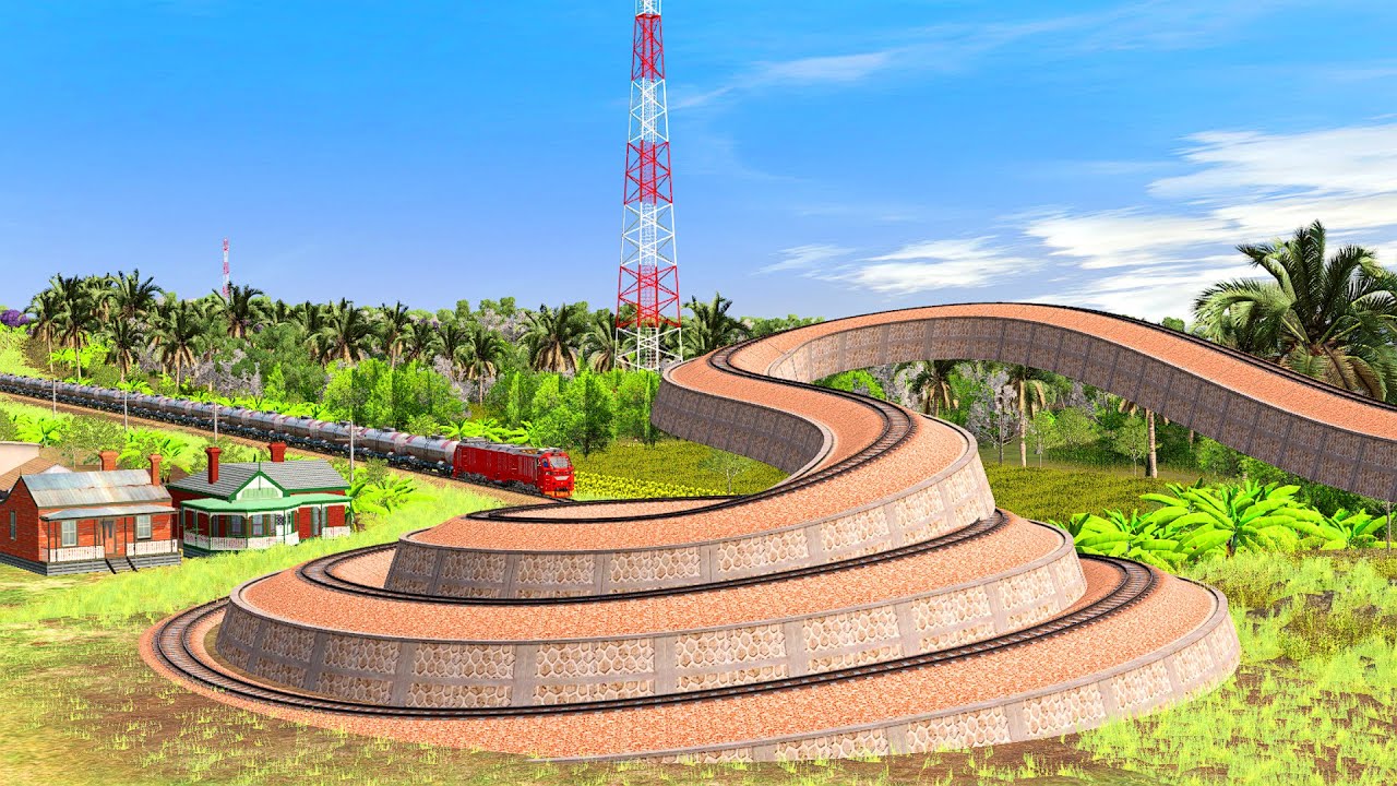 Trains vs Extreme Mini Spiral Railroad Track | Bumpy Forked Railroad Track | Trainz Simulator 2019
