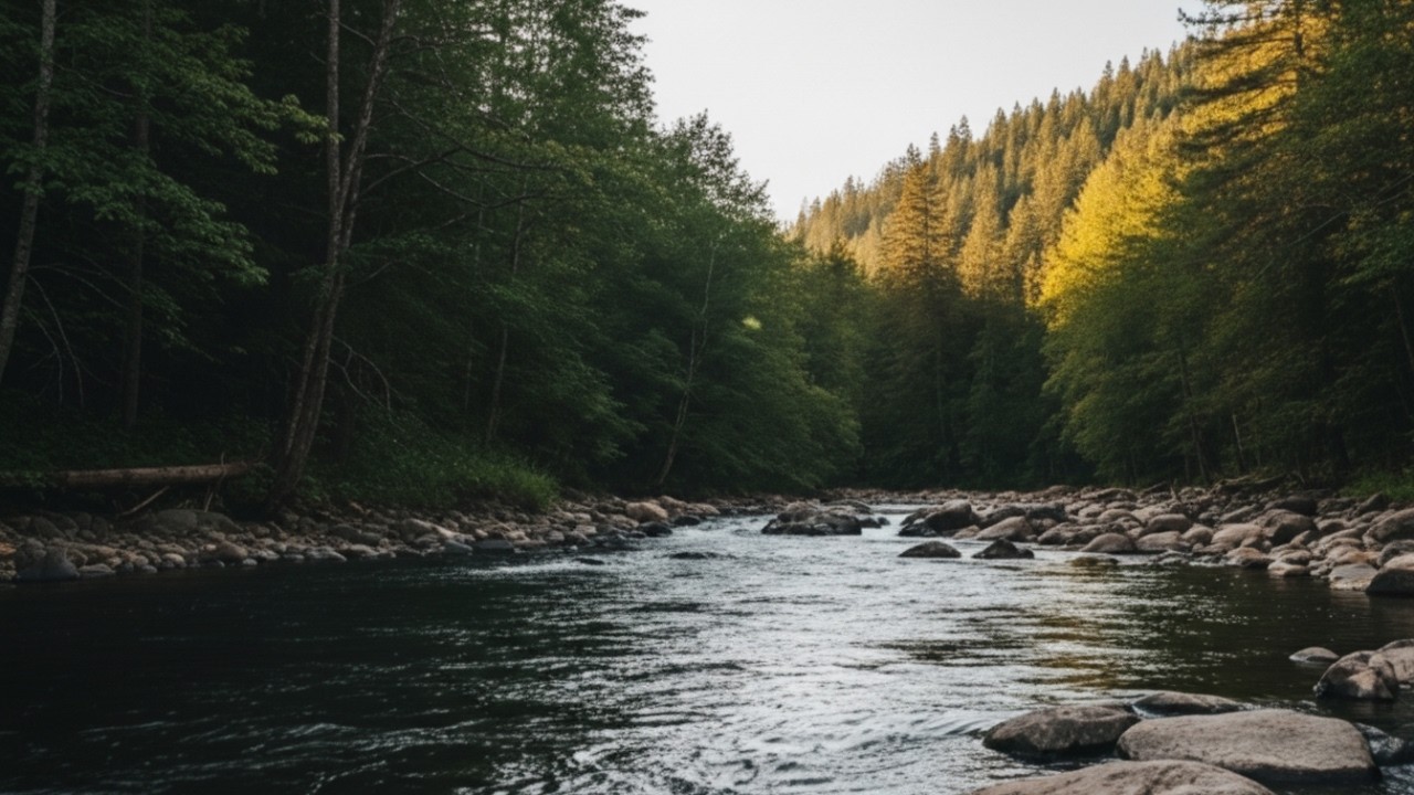 Peaceful Flowing River Sounds | Calm Nature White Noise