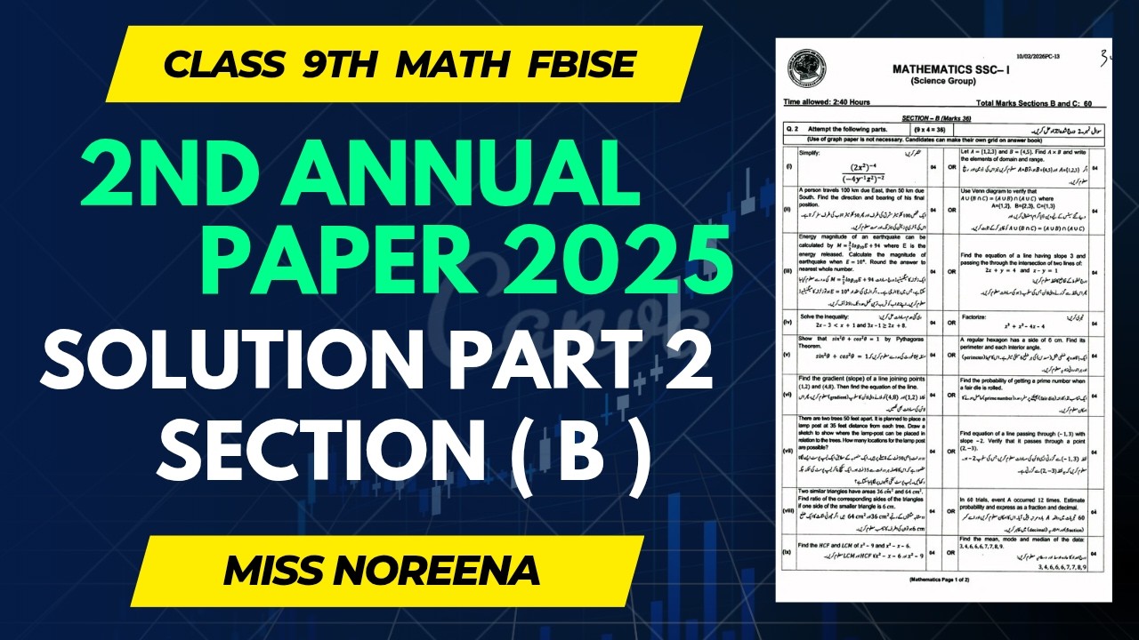 Class 9 Math 2nd Annual Paper 2025 Solution FBISE - Class 9 Math 2nd Annual Paper Solved - FBISE