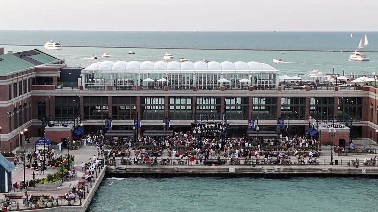 Drone Footage Above Navy Pier | Lake Michigan & Public Event View