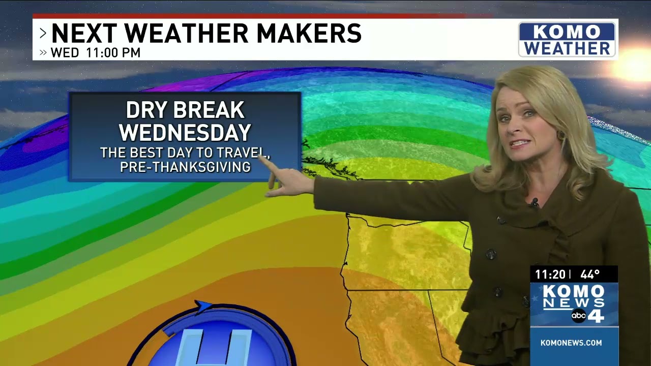 KOMO-4, Seattle WA, 11 pm newscast, Shannon O'Donnell weather segment, November 22, 2021