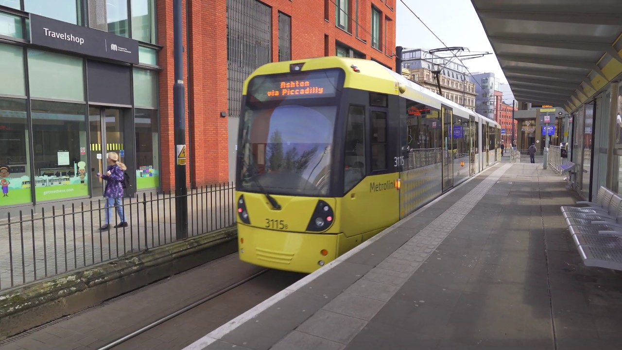 United Kingdom, Manchester, tram ride from Cornbrook to Piccadilly Gardens