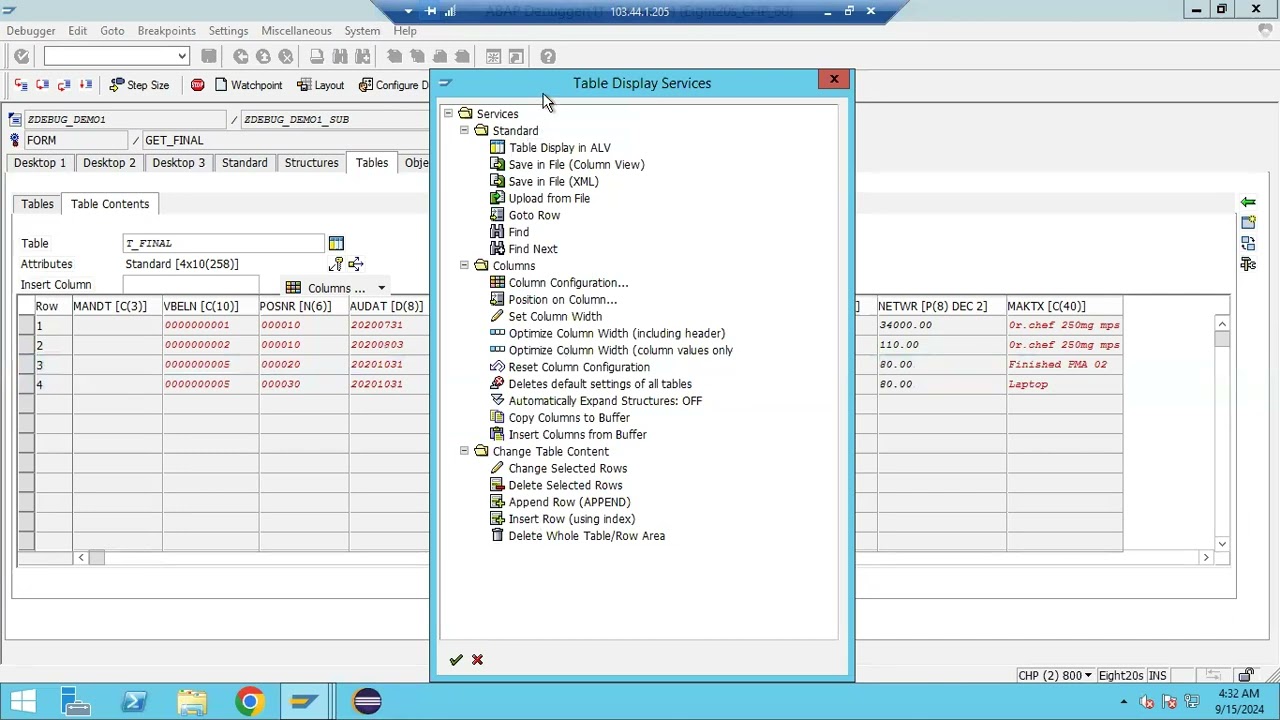 72 Debugging: go to statement, Internal table data manipulation, break point at message, ABAP CMD