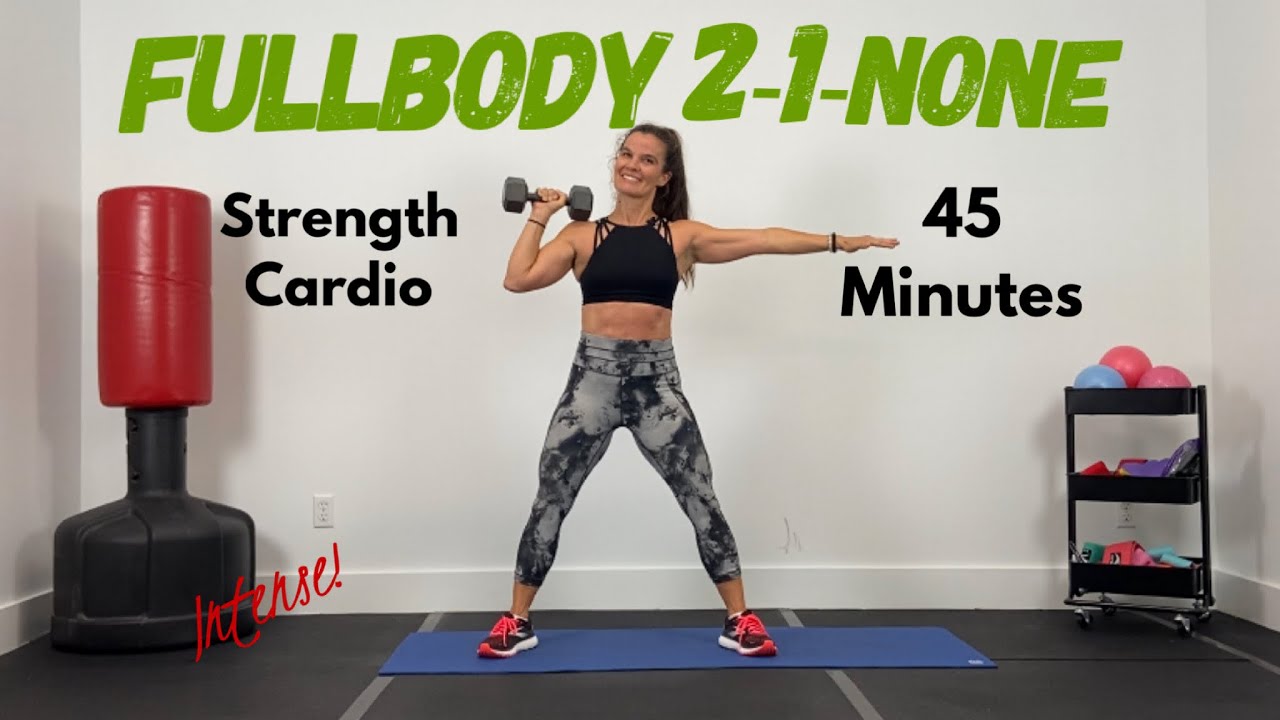 50 Minute FULL BODY CIRCUIT Workout with DUMBBELLS & CARDIO // 2-1-0 FORMAT