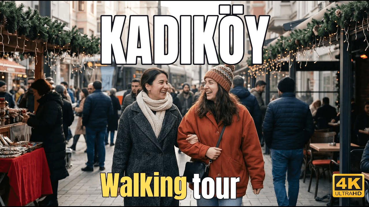 Рождественская пешеходная экскурсия по району Кадыкёй в Стамбуле (4K) — самые праздничные улицы