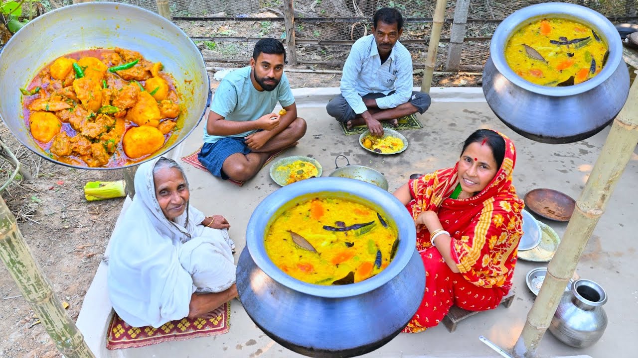 শীতের মধ্যে গরম সবজি খিচুড়ি সঙ্গে দেশি মোরগ কষা টক ফলের চাটনি | Winter special Khichuri & chicken