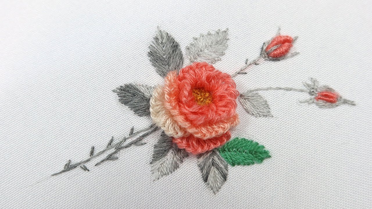 Вышивка: Роза из шерсти | Embroidery : wool Rose | easy
