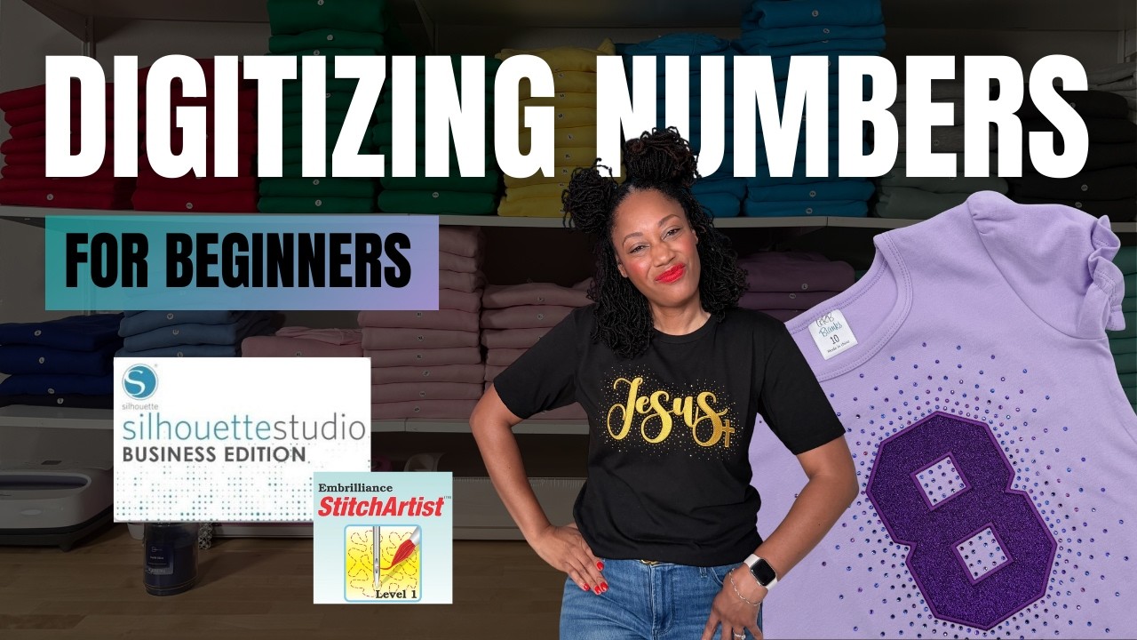 How to Digitize Numbers in Embrillance Beginner Mixed Media Embroidery + Rhinestones Tutorial