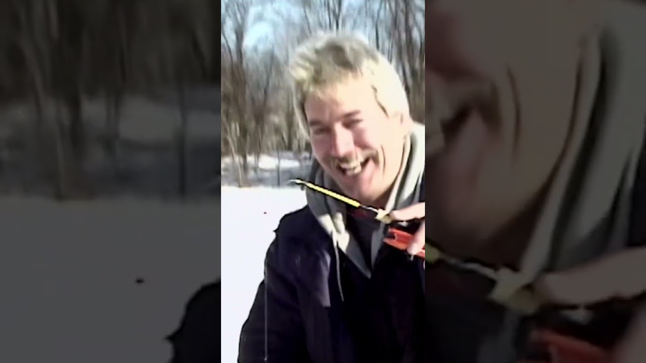 Homemade ice fishing jigging pole with reel featuring Warren Smith on Long Island, New York
