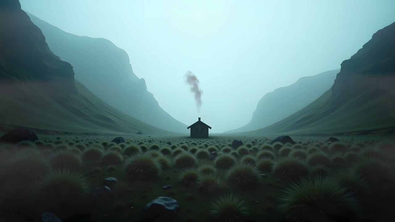 Misty Valley Cabin – Dark Atmospheric 4K Nature Scenery | Cinematic Ambient Landscape