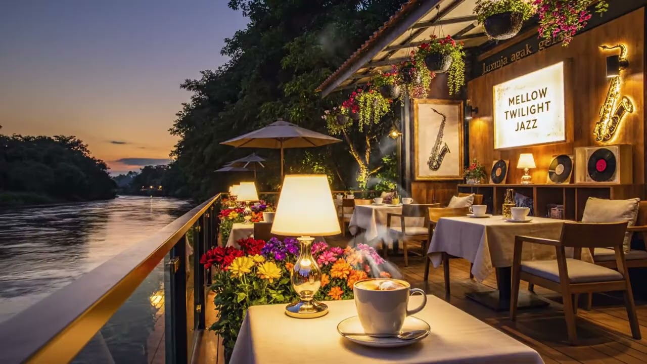 Blossom Jazz Cafe ☕🌺 Smooth 4K River View Ambience Perfect for Study Work & Deep Sleep