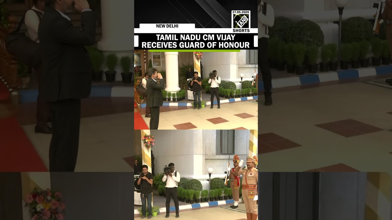 Tamil Nadu Chief Minister C. Joesph Vijay receives guard of honour at Tamil Nadu House, in Delhi