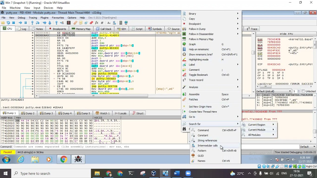 x32DBG disassembler demo using Putty
