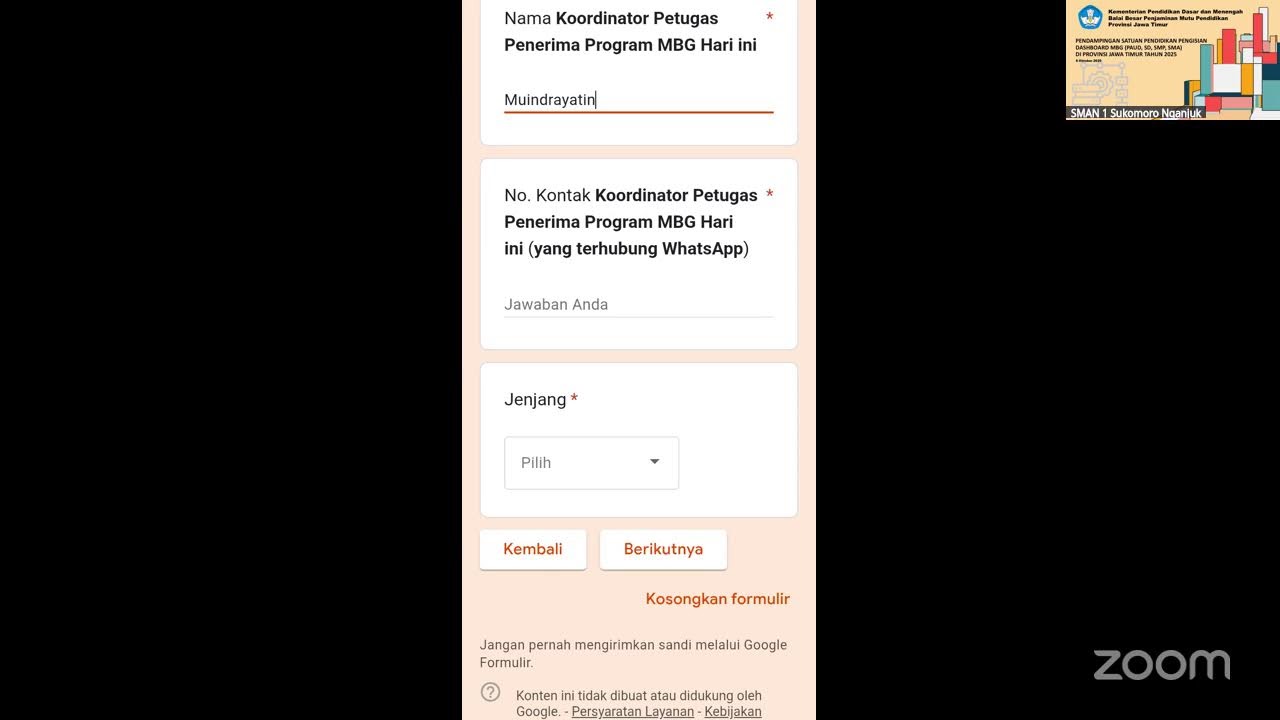 Pendampingan Satuan Pendidikan Pengisian Dasboard MBG (PAUD, SD, SMP,SMA) di Prov. Jatim Tahun 2025