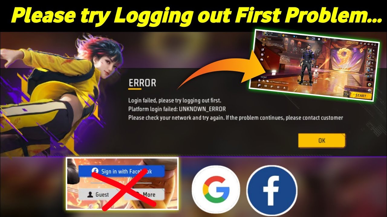 login failed please try logging out first Problem free fire | FF Platform login failed problem Solve